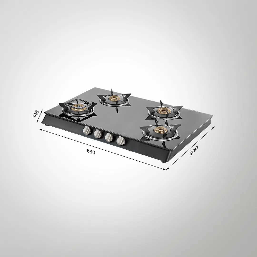 CTB694B – 4-Burner Manual Ignition Gas Stove | High-Efficiency Brass Burners | Black Tempered Glass