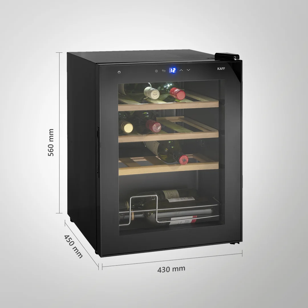 WC42 BW Free-Standing Wine Cooler | 16 Bottle Capacity, Touch Control, Auto Defrost, Memory Function, and Black Glass Door
