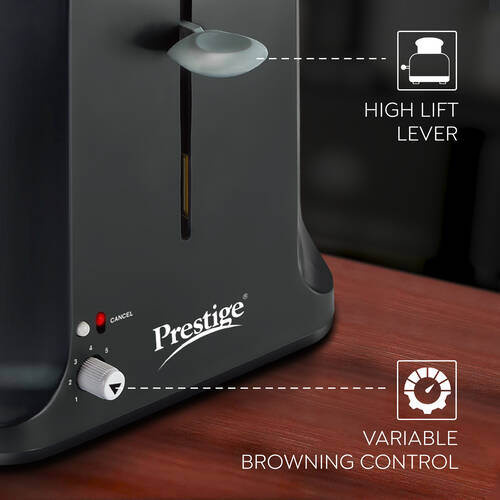 Slice Pop-up Toaster 750W | Elegant Stainless Steel Finish | Cancel Function & High Lift Lever | Black & Silver