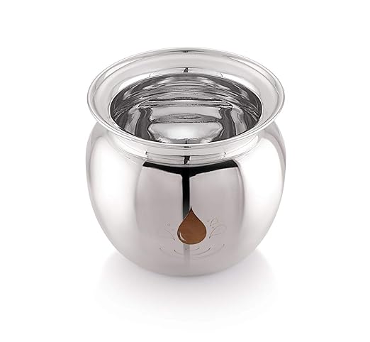 Mukti Lota, Kalash, Stainless Steel Silver Classic Finish, Ideal for Home & Kitchen (Nivedyam Flora Lota, 600 ML)