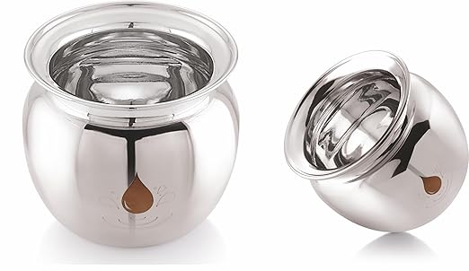 Mukti Lota, Kalash, Stainless Steel Silver Classic Finish, Ideal for Home & Kitchen (Nivedyam Flora Lota, 600 ML)