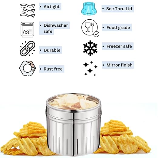 Mukti Stainless Steel Food Storage Jars & Containers|Snacks Dabba|Nasta Box Crystaline See Through Lid|1600ml x 1pc