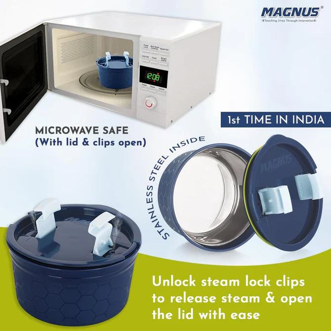 Microwave Safe Olive 3 Prime Lunch Box Set - Stainless Steel Containers with Roti Slot, Fork & Spoon Included, Insulated Bag - Lunch Box for Kids, Lunch Boxes for Office Men, Women, School