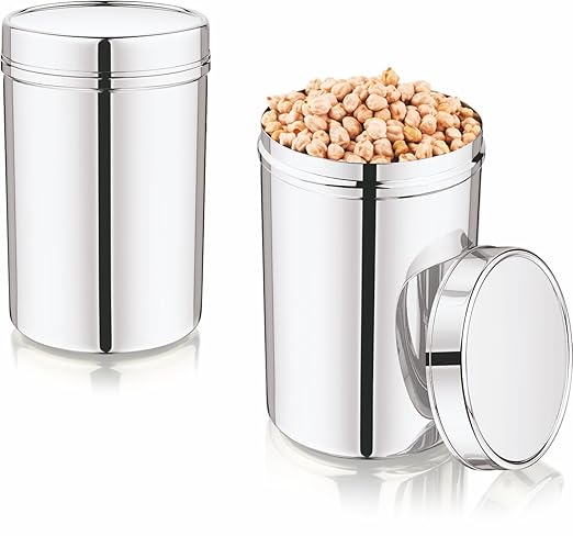 Mukti Stainless Steel Food Storage Jars & Containers|Dabba|Kitchen Jar Opaque Lid|1300ml x 1pc