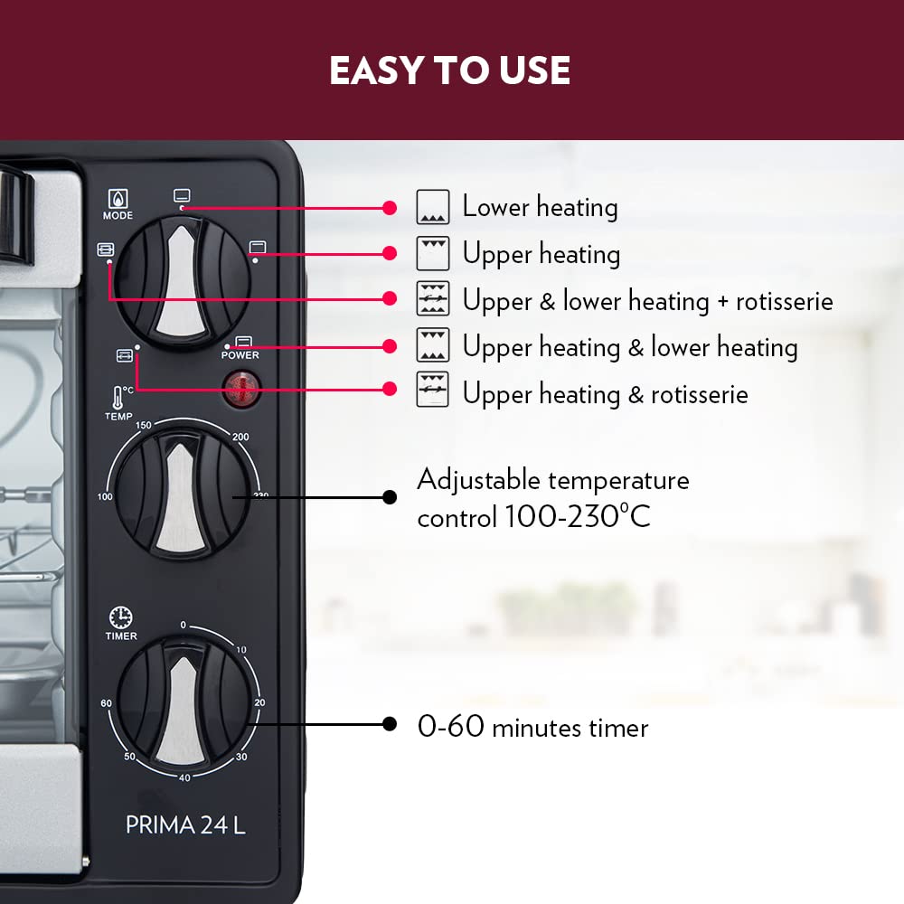 Borosil Prima 24L Oven Toaster Griller (OTG) Motorized Rotisserie
