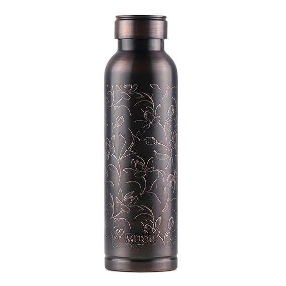 Milton Copper Swasth Water Bottle, 940 ml, Black Lotus | Lacquer Coating, Curved bottle | Diwali | Festive | Gifting | Yoga | Home | Kitchen | Vedic