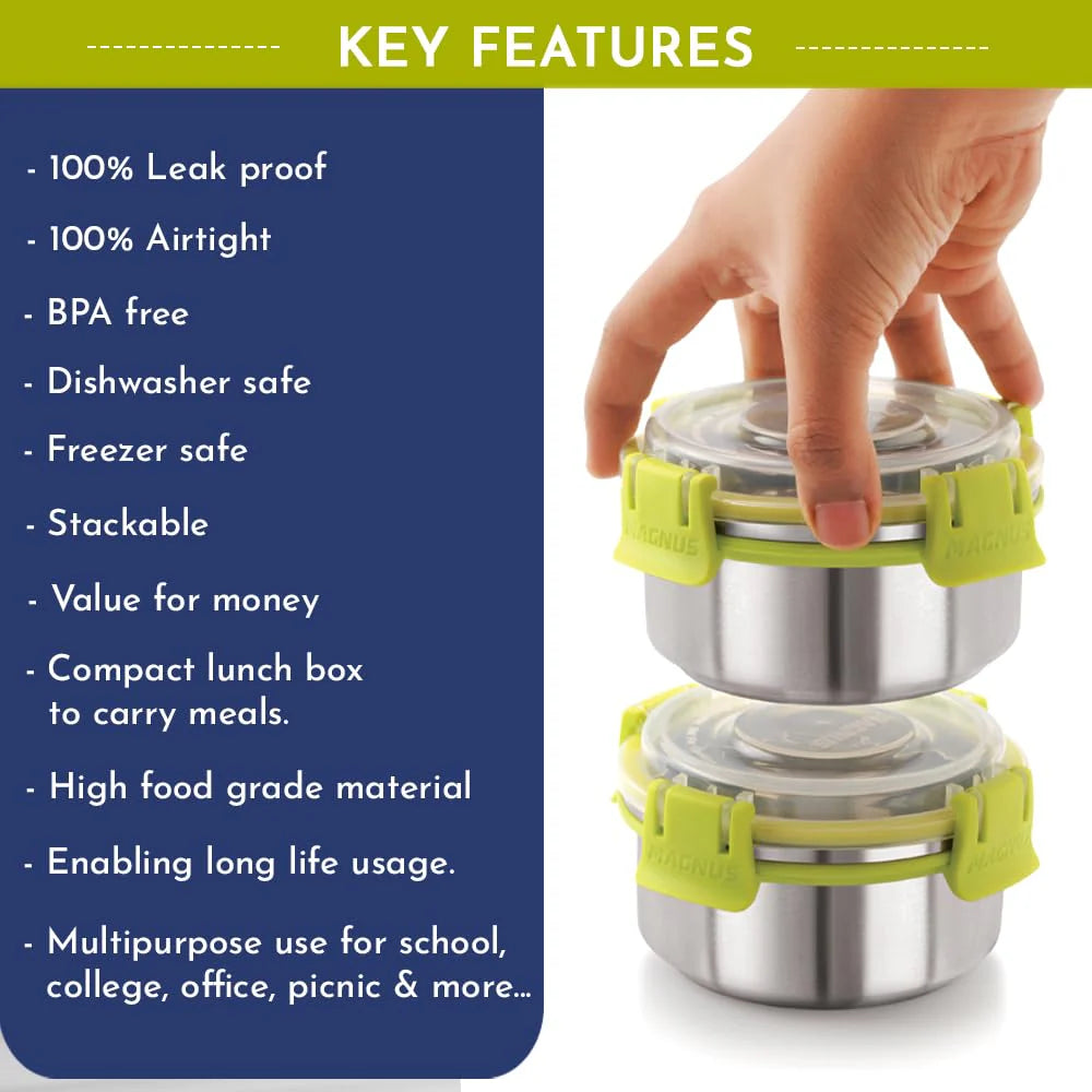 Avanza 3 Stainless Steel Lunch Box Set | 1050ml | Leakproof Tiffin with Bag | Ideal for Office, School, Men, Women, Kids | Air-Tight Food Carrier