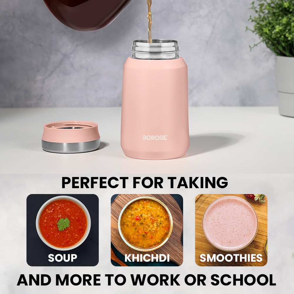 Carry Mate Pink 500ML Stainless Steel Food Jar | 12 Hrs Hot & 13 Hrs Cold | Leakproof, Copper Coated, Portable Mug | CM500PNK41