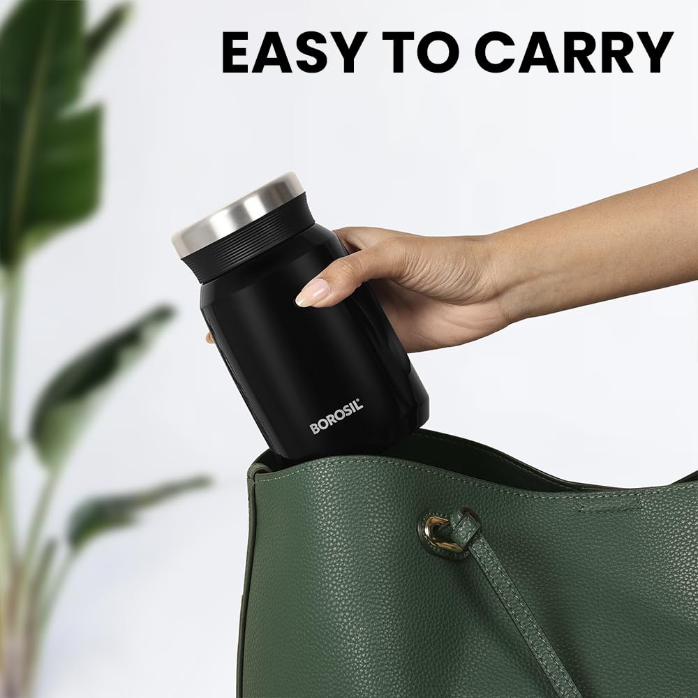 Carry Mate Black 500ML Stainless Steel Food Jar | 12 Hrs Hot & 13 Hrs Cold | Leakproof, Copper Coated, Portable Mug | CM500BLK42