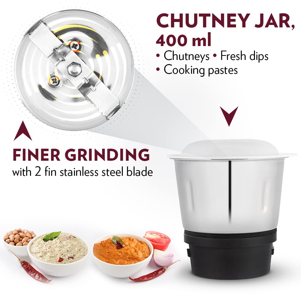 Borosil Star Mixer Grinder - Maroon 500 W, 3 Jars