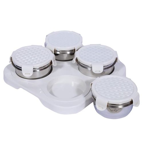 Jaypee plus ZETA-4 Airtight Inner Stainless Steel Set of 4 Dry Fruit Container 4N -350 ml IVORY