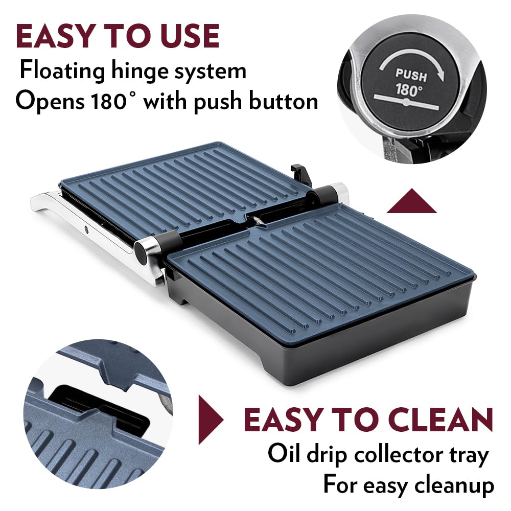 Jumbo 180° Grill Sandwich Maker 1500 W, opens 180°, 4 sandwiches
