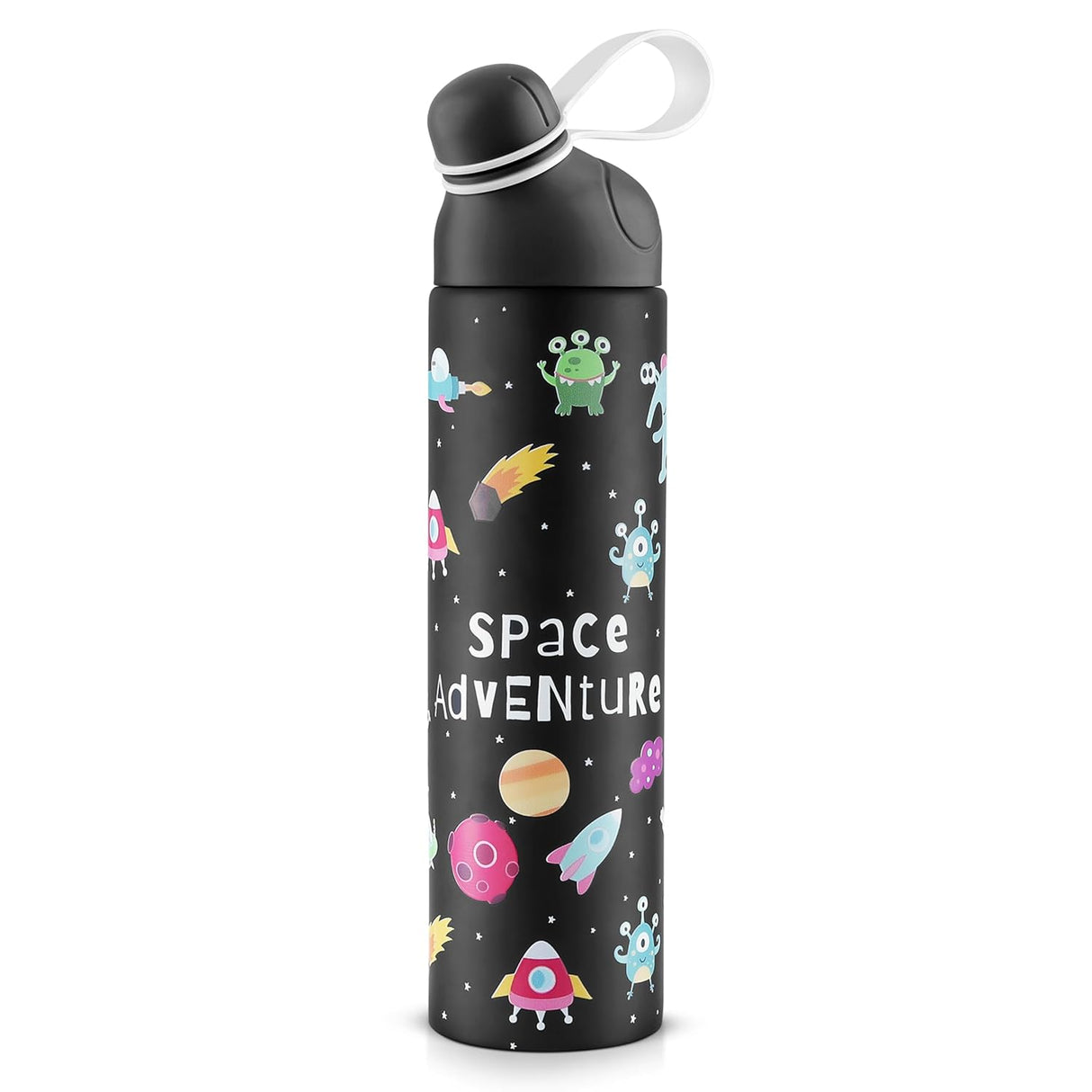 Pexpo Pico 500 Cute Sipper|Hot & Cold Stainless Steel Water Bottle for 6+ Years Kids - 470ml, Space UV Printed Design |Vacuum Insulated|Leak of & BPA Free|School, Picnic, Travel| RCB Edition