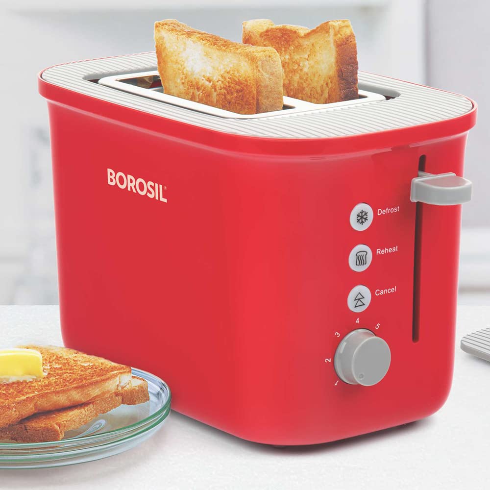 Krispy Pop-up Toaster, Red 800 W, Toast, Reheat, Defrost