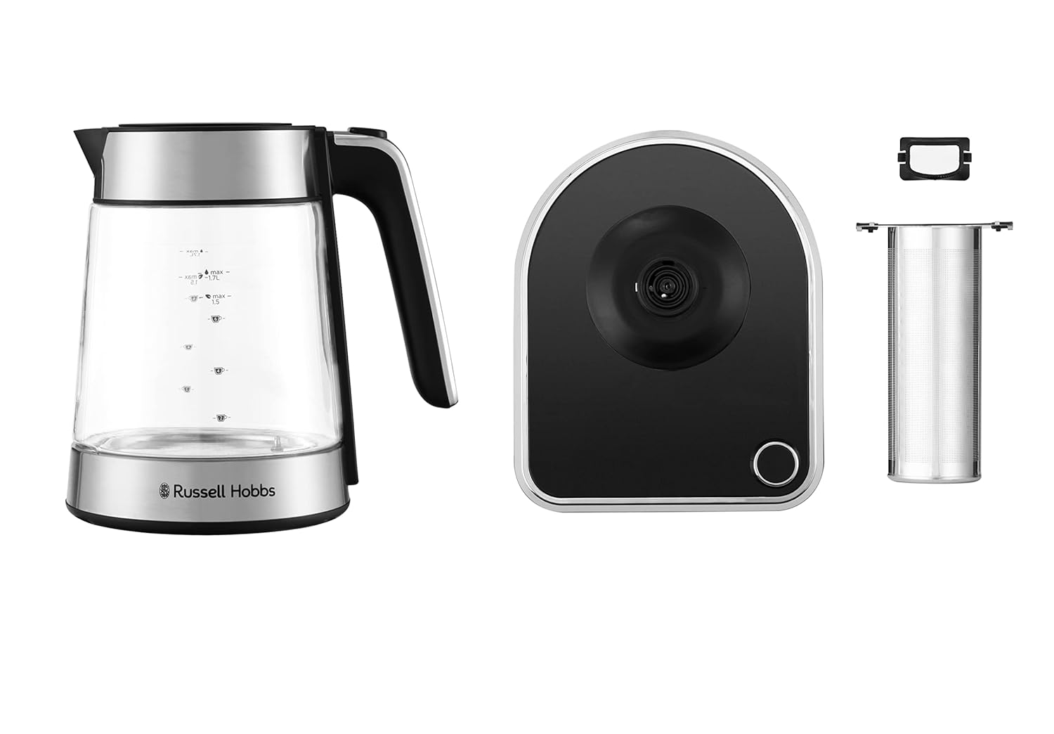 Attentiv 1.7L Electric Cordless Glass Kettle | Removable Infuser Basket - (Variable Temperature (40°C-100°C) | Keep Warm Function, Sleep Timer Function, Touch Screen Controls | 26200-70
