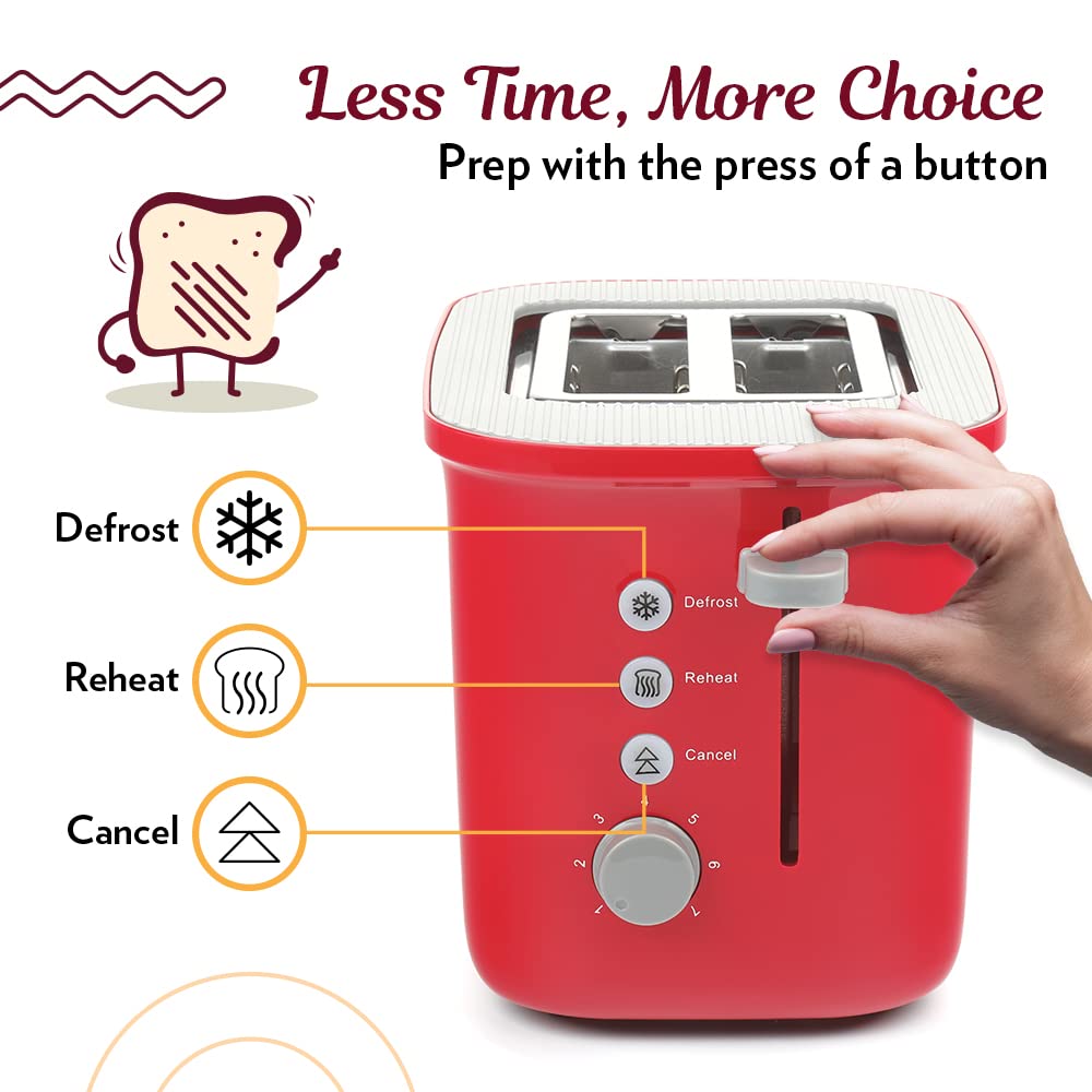 Krispy Pop-up Toaster, Red 800 W, Toast, Reheat, Defrost