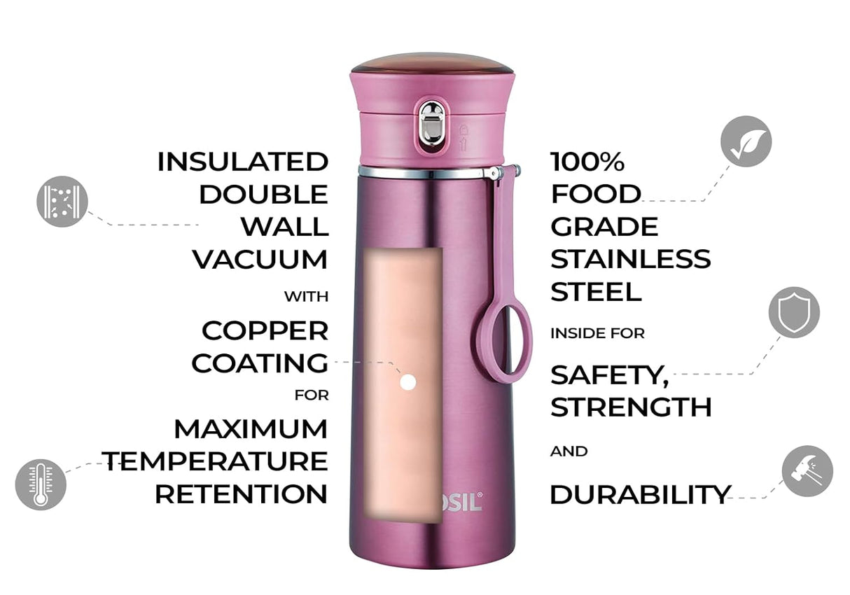 Travelease Purple Stainless Steel Hot & Cold Bottle – 420 mL (BT420PE102) | Leak-Proof Sipper Bottle for Travel & Daily Use