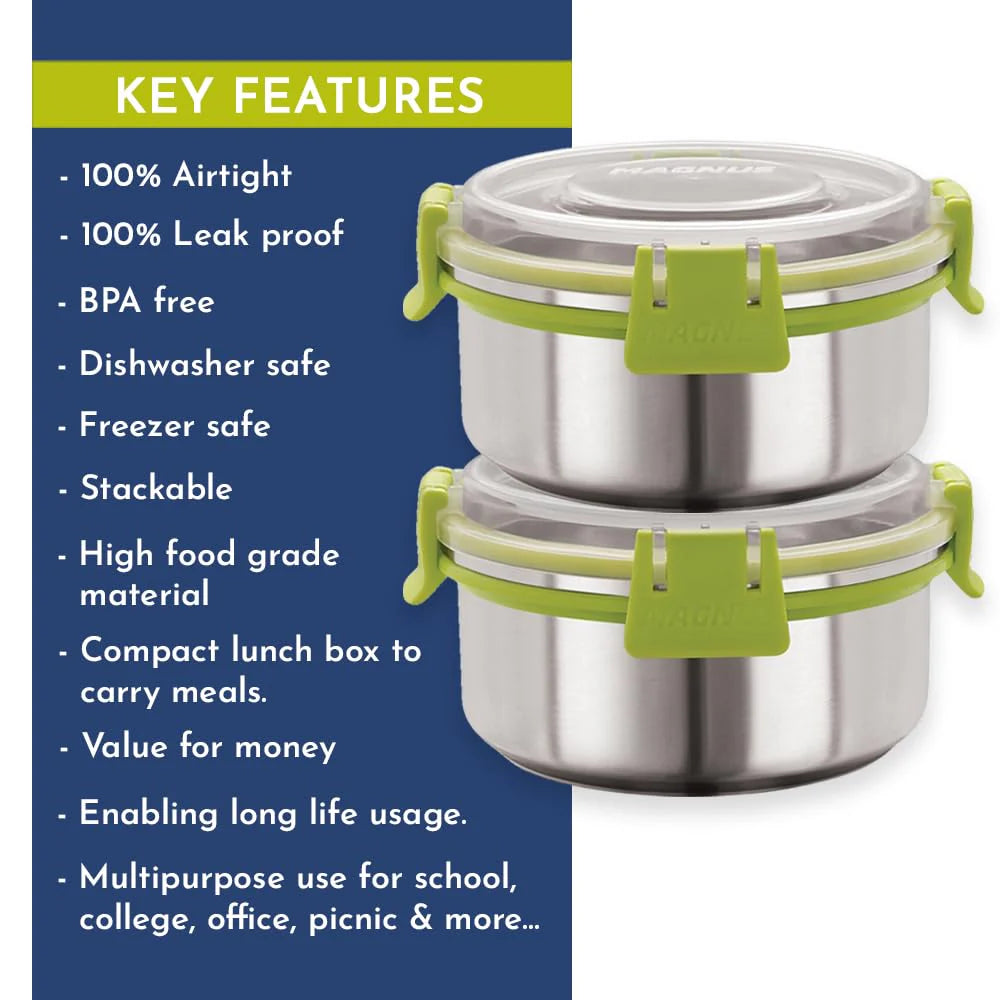 Aura 4-Piece Stainless Steel Lunch Box Set with Tiffin Bags, Utensils & Pouch | Airtight, Leakproof Containers for Office Men, Women, Kids | Insulated Covers, BPA-Free Lunch Boxes for Kids