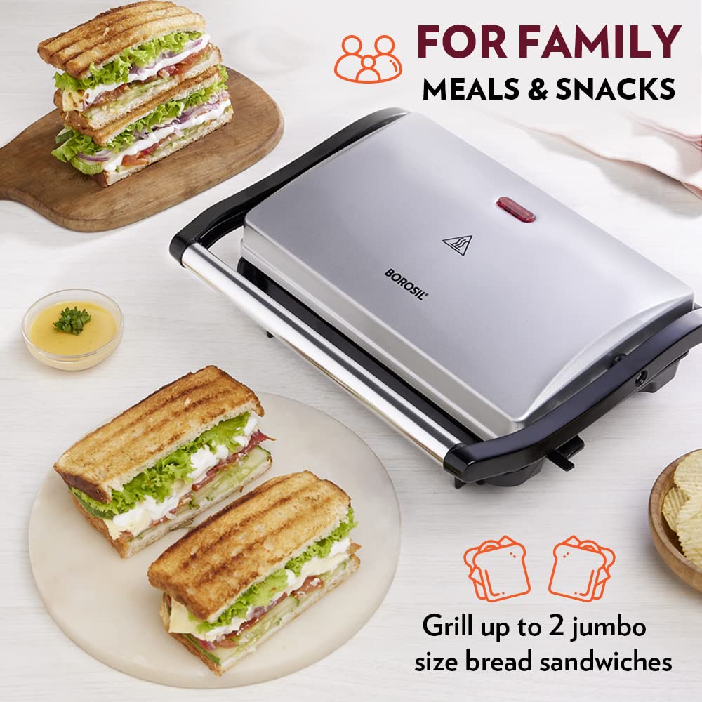 Borosil Prime Grill Sandwich Maker 700 W, opens 90°