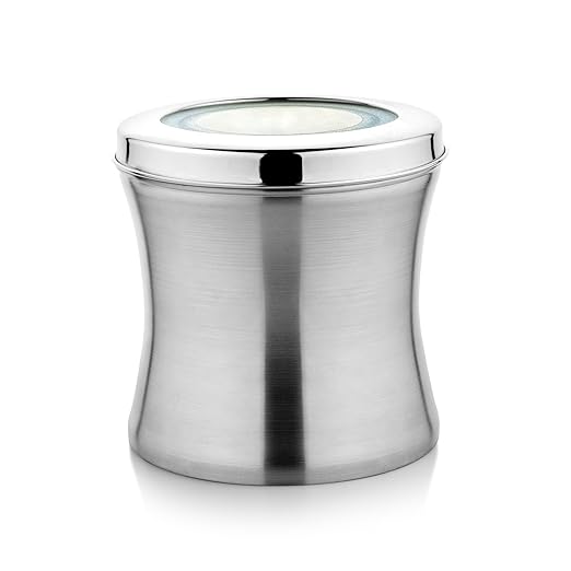 JVL Classicware Stainless Steel Belly-Shaped Storage Tin, Matte Finish Container with See-Through Lid, Food-Grade, Durable & Elegant, Ideal for Kitchen Essentials, Snacks & Grains (1 Pc) (0.9L)