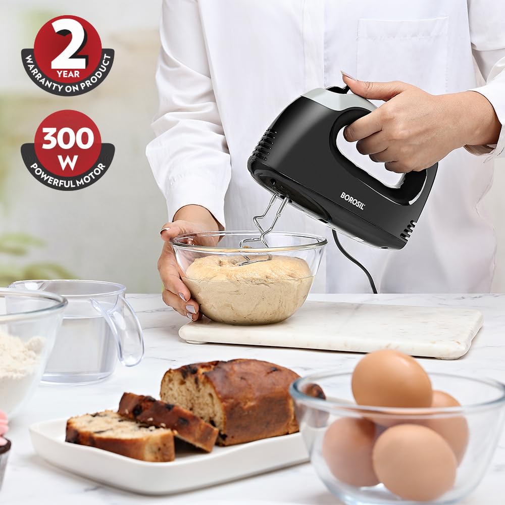 Borosil Smartmix 300-Watt Hand Mixer, Black