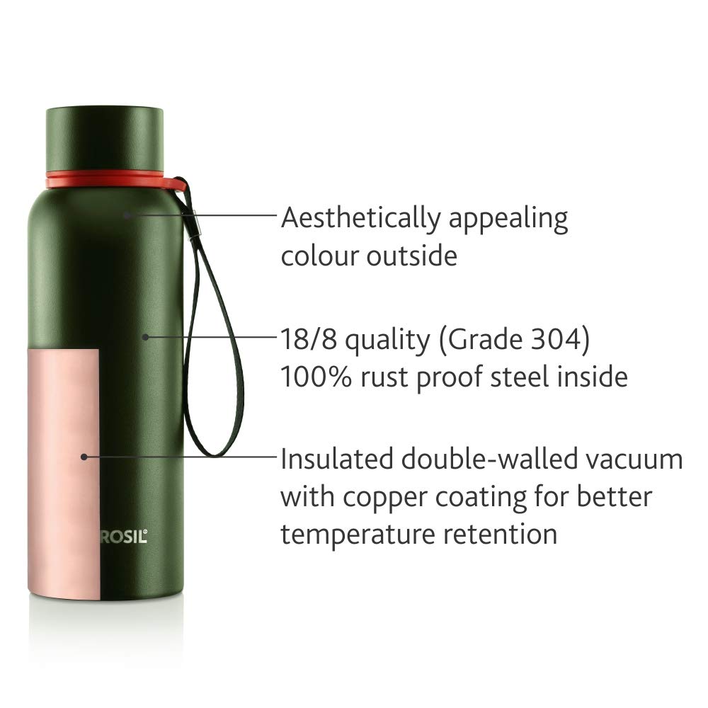 Trek Green 500ML Hot n Cold Stainless Steel Bottle (BT500GRN101) – 20 Hours Hot, 24 Hours Cold, Wide Mouth, Durable Finish