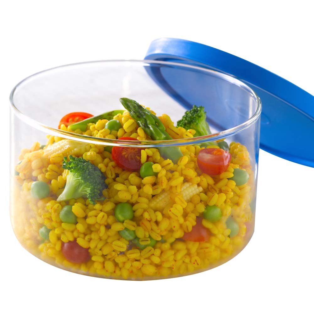 Borosil Cook N Store Borosilicate Glass Storage Container With Lid, Freezer Proof, Flame Safe, Microwave Safe, 1.5 L, Clear