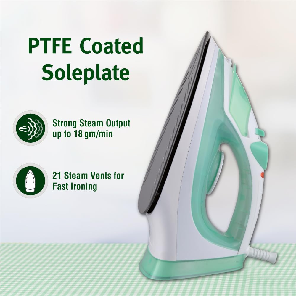 Usha 3816 1600W Steam Iron with Shock Proof Body | Teflon Coated Soleplate | Powerful Steam Output upto18gm/min | 280ml Water Tank Capacity | Overheat Safety Shutoff