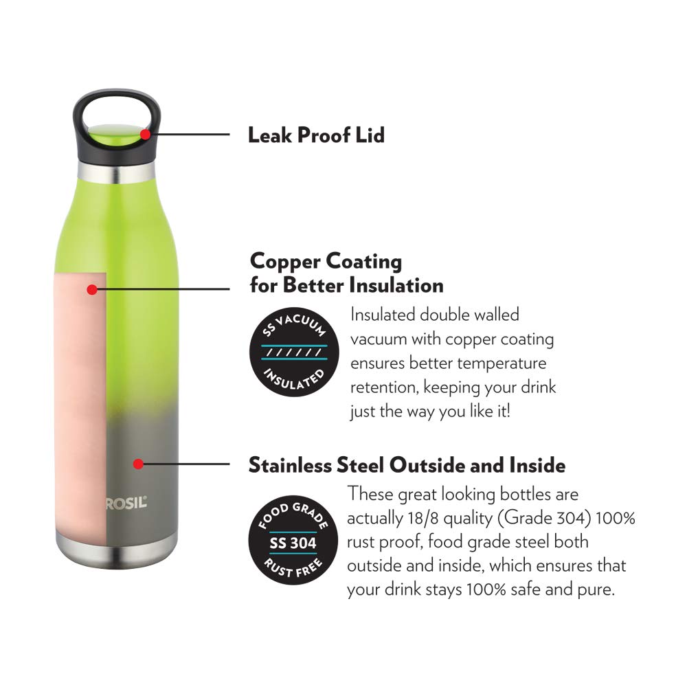 ColourCrush Green 700ML Hot & Cold Stainless Steel Bottle | 24 Hrs Temp Retention | Easy Carry Handle | BTO700GRN401
