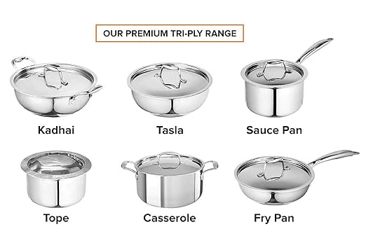 SignoraWare 5000Ml Artista Tri-Ply Non-Stick Deep Fry Kadhai 28Cm,Induction Compatible Cookware Kadai,Grade 304 Stainless Steel,Food Grade,Dishwasher Safe Pot (Silver)