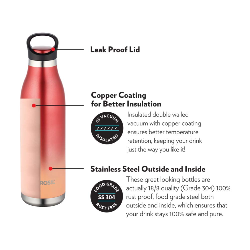 ColourCrush Red 700ML Hot & Cold Stainless Steel Bottle | 24 Hrs Temp Retention | Easy Carry Handle | BTO700RED404