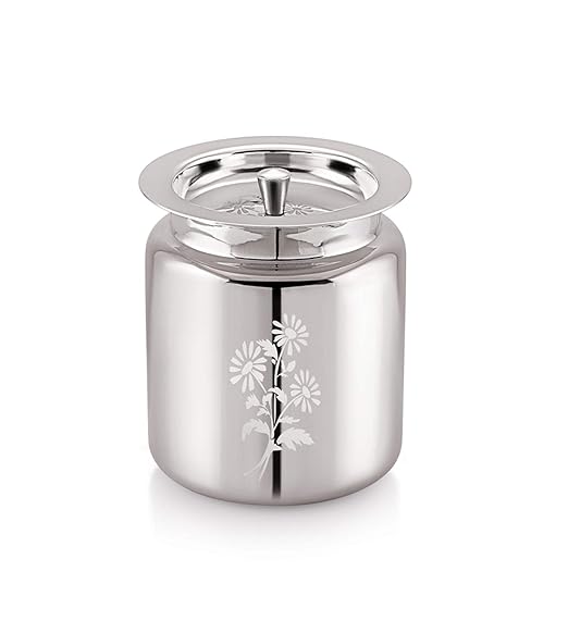 Mukti Stainless Steel Food Storage Jars & Containers|Ghee, Oil, Pickle Pot|Serving & Storing|Heritage Flora Ghee Pot Without Spoon|300ml x 1