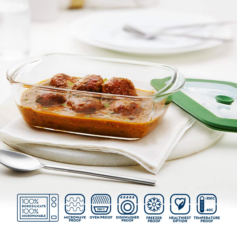 Borosil Glass Dish with Lid, 1pc, 1000ml, Transparent