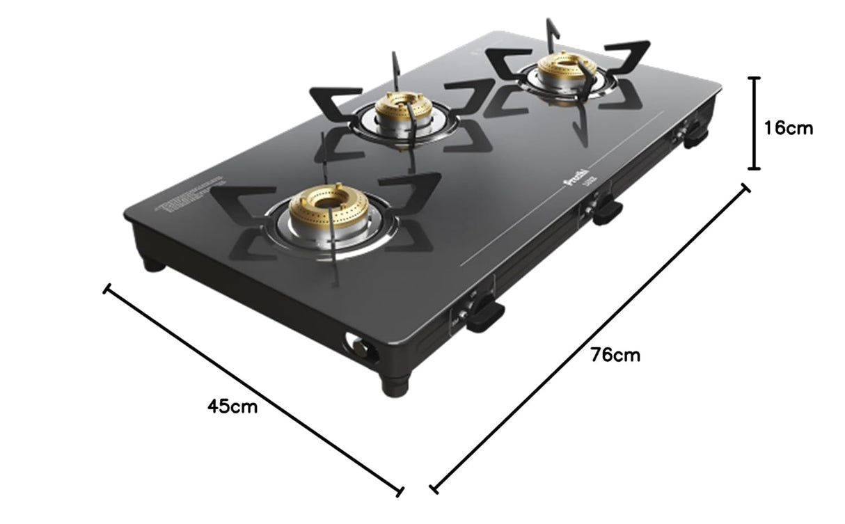 Luxe 3 Burner Glass Top Gas Stove With Driptray Less Infinity Design