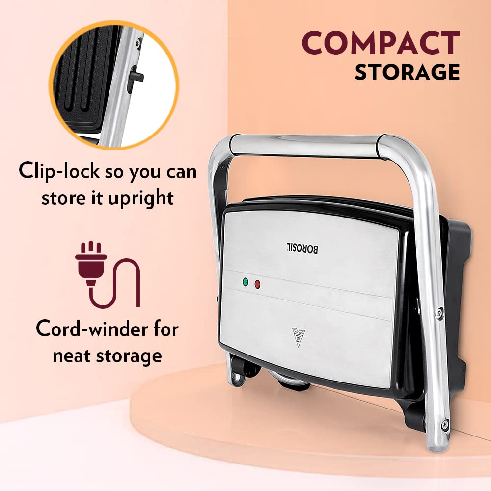 Borosil Jumbo 180° Grill Sandwich Maker 1500 W, opens 180°, 4 sandwiches