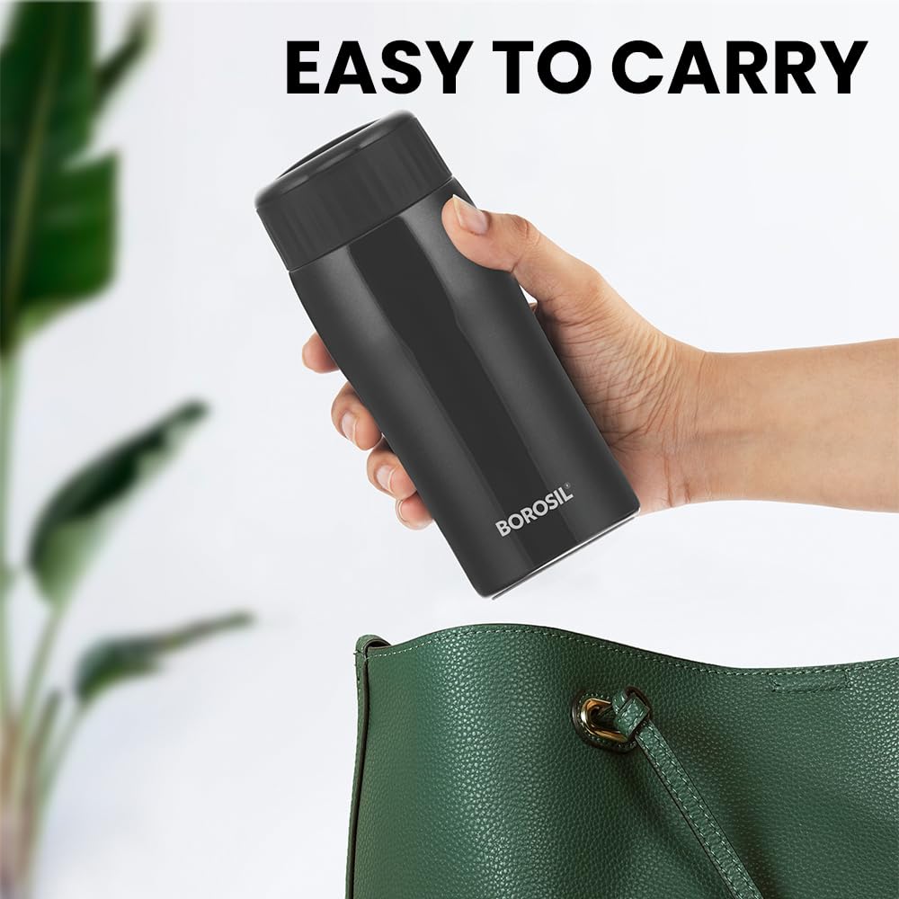 Cosmic Black Stainless Steel Hot & Cold Bottle – 320 mL (BOCOS320BL) | Double Wall Vacuum Bottle for Travel, Office & Daily Use