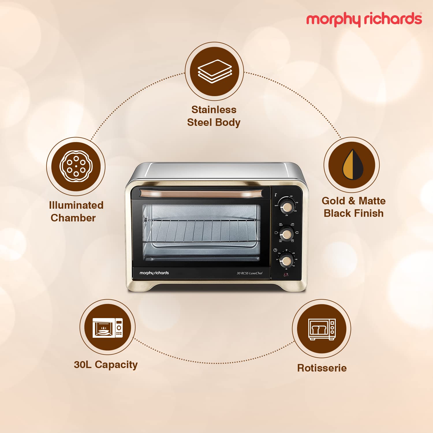 30RCSS 30L OTG – Stainless Steel Oven Toaster Griller with Convection, Rotisserie, 6 Modes & Temperature Control 1600 Watts