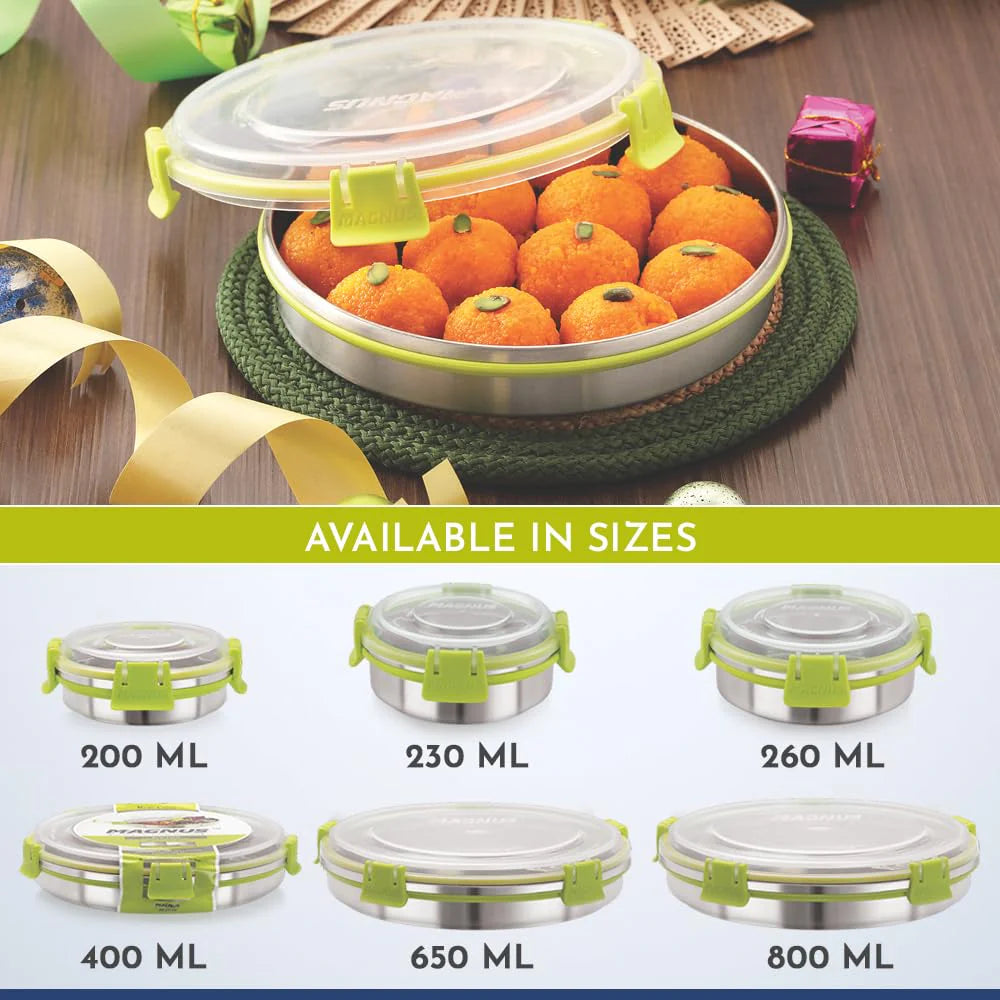 Klip Lock Stainless Steel Airtight Leakproof Storage Container 230ML – Premium Chocolate Container, Ideal Lunch Box for Office Men, Women & Kids