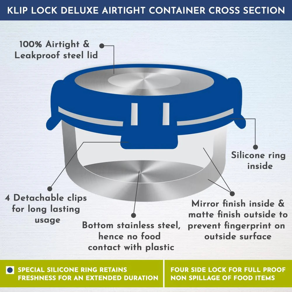 Aura 4 Deluxe Stainless Steel Lunch Box for Kids | Airtight, Leakproof, Insulated | Ideal Lunch Boxes for Office Men & Women | Hot Meals | Convenient Carrying Pouch (Blue)