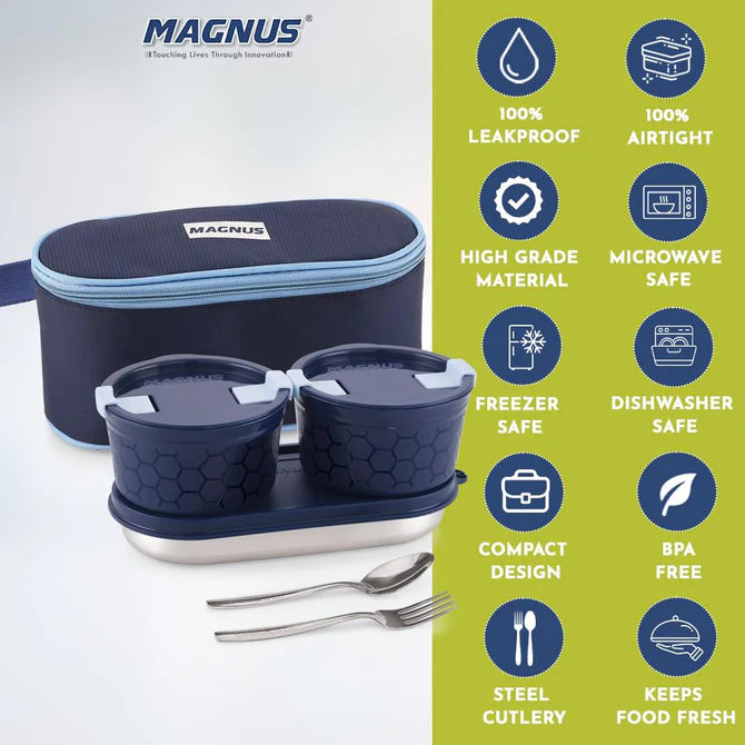 Microwave Safe Olive 3 Prime Lunch Box Set - Stainless Steel Containers with Roti Slot, Fork & Spoon Included, Insulated Bag - Lunch Box for Kids, Lunch Boxes for Office Men, Women, School