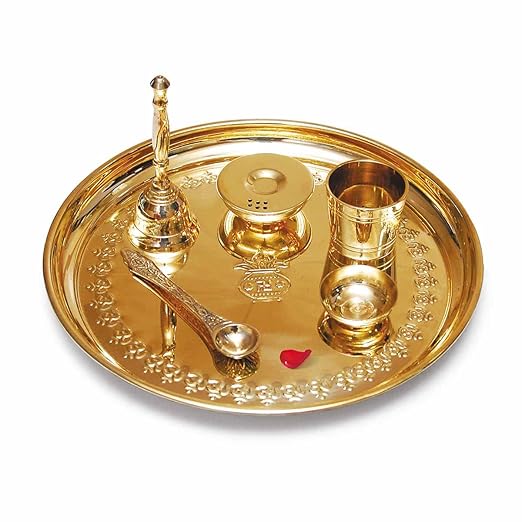 Signoraware Shubh Mangal Pooja Thali (Diya, Agardan, Yachman, Ghanti, Gilasiya) Brass