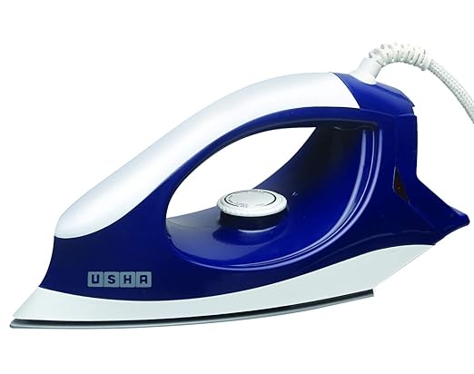 Usha 3702 1000Watt Dry Iron with Shock Proof Plastic Body | Single Coat Grey Non Stick Soleplate for Longer Durability |Overheat Safety Shutoff | 360° Swivel Cord