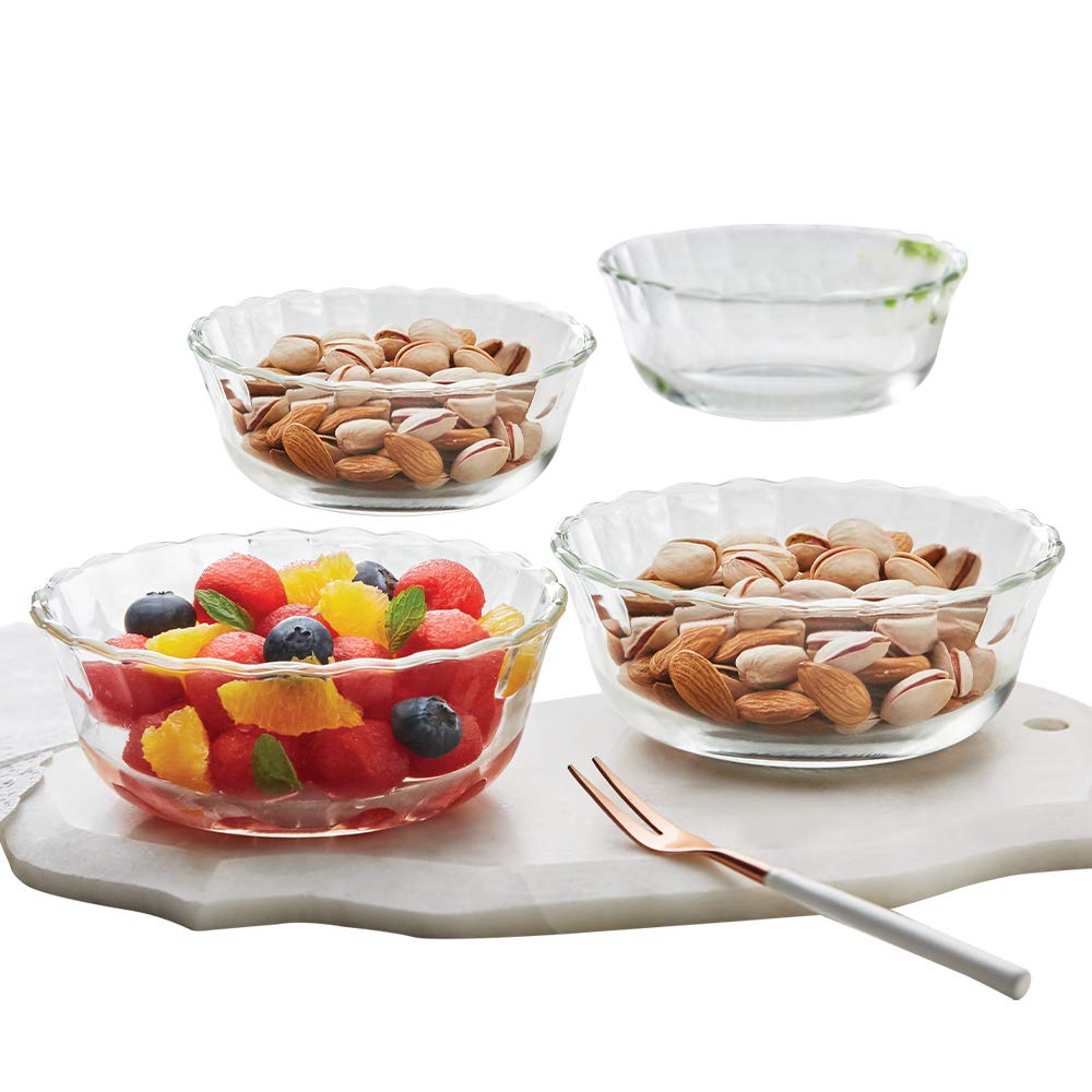 Borosil Glass Solid Serving Bowls, Oven & Microwave Safe Bowls, Set of 4 (430 ml Each), Borosilicate Glass, Clear