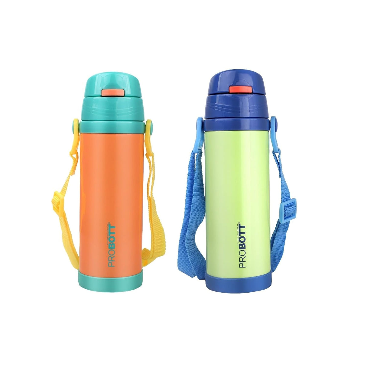 Probott Tom 500ml Kids Vacuum Insulated Flask – Hot & Cold Stainless Steel Sipper Bottle with Straw & Strap, Blue, Leak-Proof & Dishwasher Safe PB 500-51