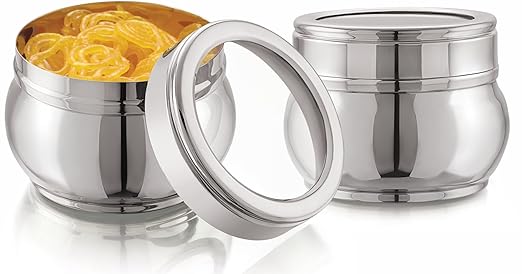 Mukti Stainless Steel Food Storage Jars & Containers|Dabba|Celebration See Through Lid|250ml x 1pc