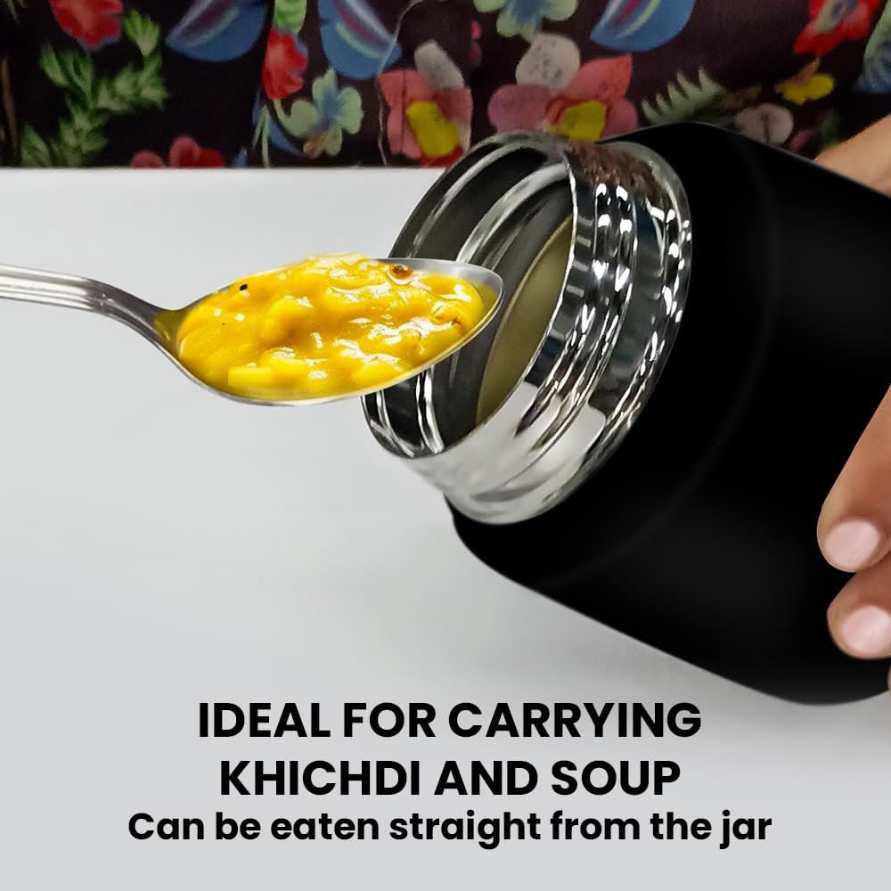 Carry Mate Black 500ML Stainless Steel Food Jar | 12 Hrs Hot & 13 Hrs Cold | Leakproof, Copper Coated, Portable Mug | CM500BLK42