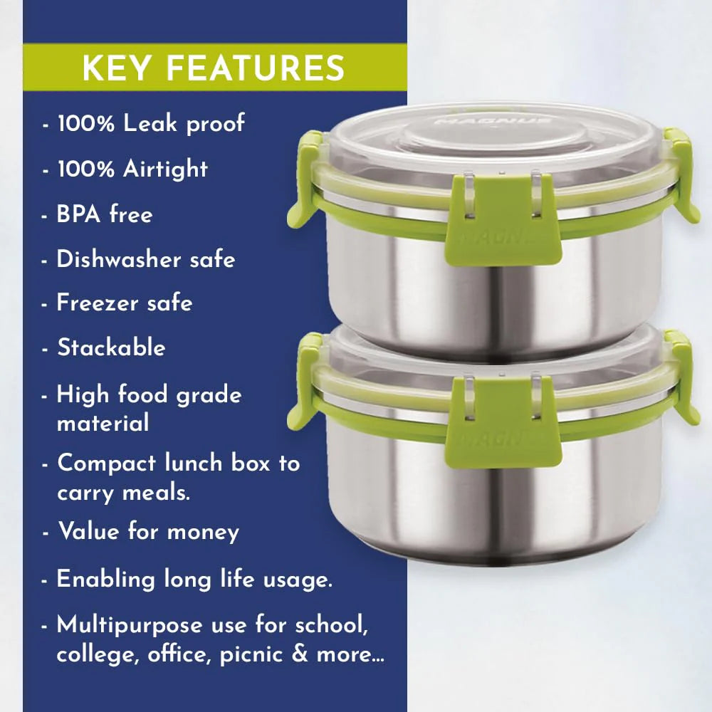 Aura 3 Stainless Steel Lunch Box Set - 3pcs with Tiffin Bags | Durable Lunch Box for Kids and Adults | Ideal Lunch Boxes for Office Men and Women | Perfect for School and Work