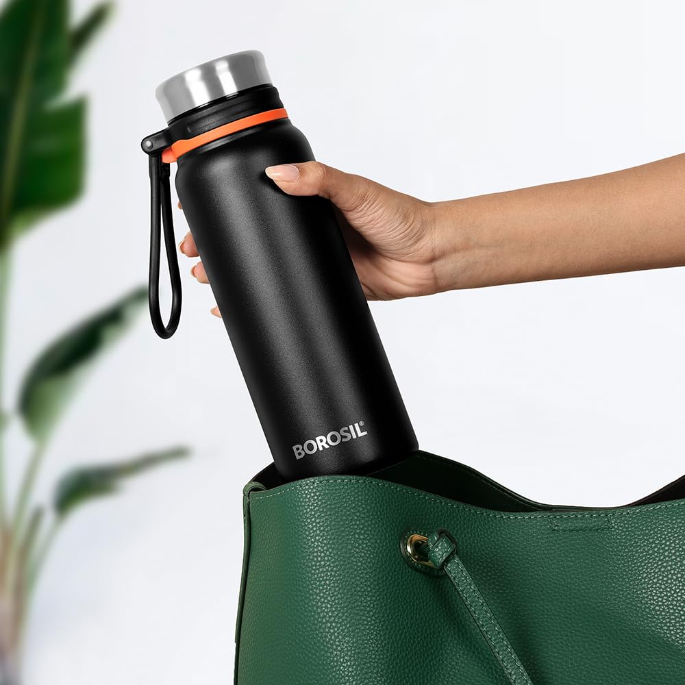 Hydra Aquafit 830ML Black Stainless Steel Water Bottle – Double Wall Vacuum Insulated, 14 Hours Hot, 16 Hours Cold, Leakproof, Wide Mouth, Strap | Ideal for Gym, Office, School (AQUAFIT 830-Black)