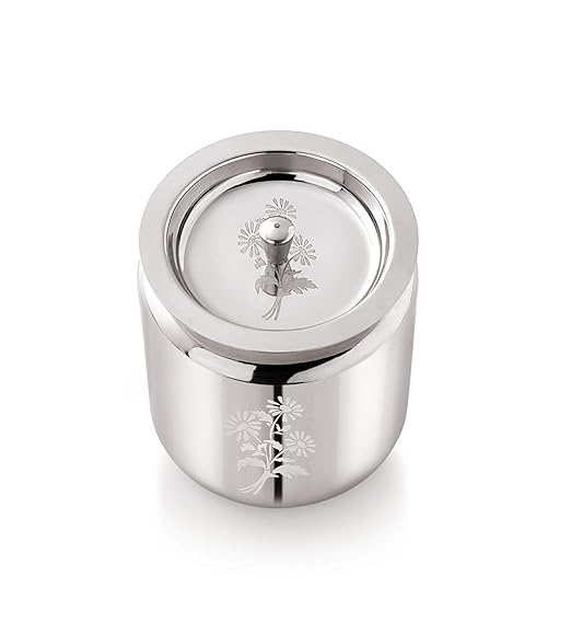 Mukti Stainless Steel Food Storage Jars & Containers|Ghee, Oil, Pickle Pot|Serving & Storing|Heritage Flora Ghee Pot Without Spoon|300ml x 1