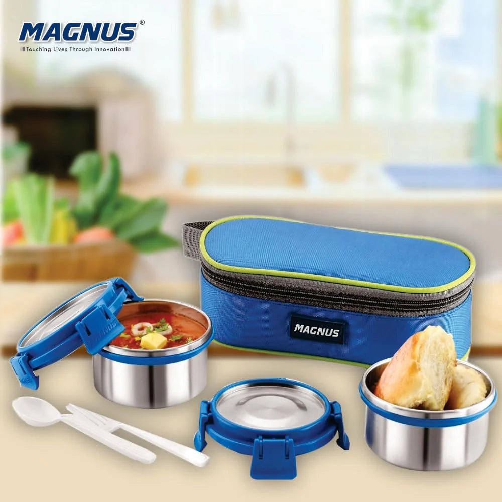 Avanza 2 Deluxe Stainless Steel Lunch Box | Airtight, Leakproof, Insulated | Compact Design with Carrying Pouch – Ideal for Office Men, Women & Kids